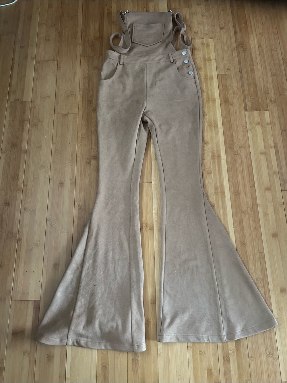 High-Waist Flare Overalls in Taupe